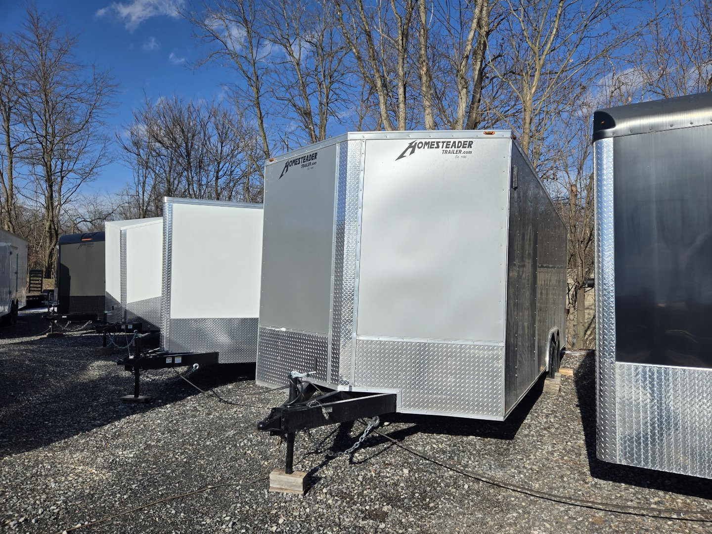 New 8.5 X 22 Homesteader Intrepid HD V-Nose Enclosed Car Trailer, 10k GVWR ****Silver w/.080 PolyCor Side Panels