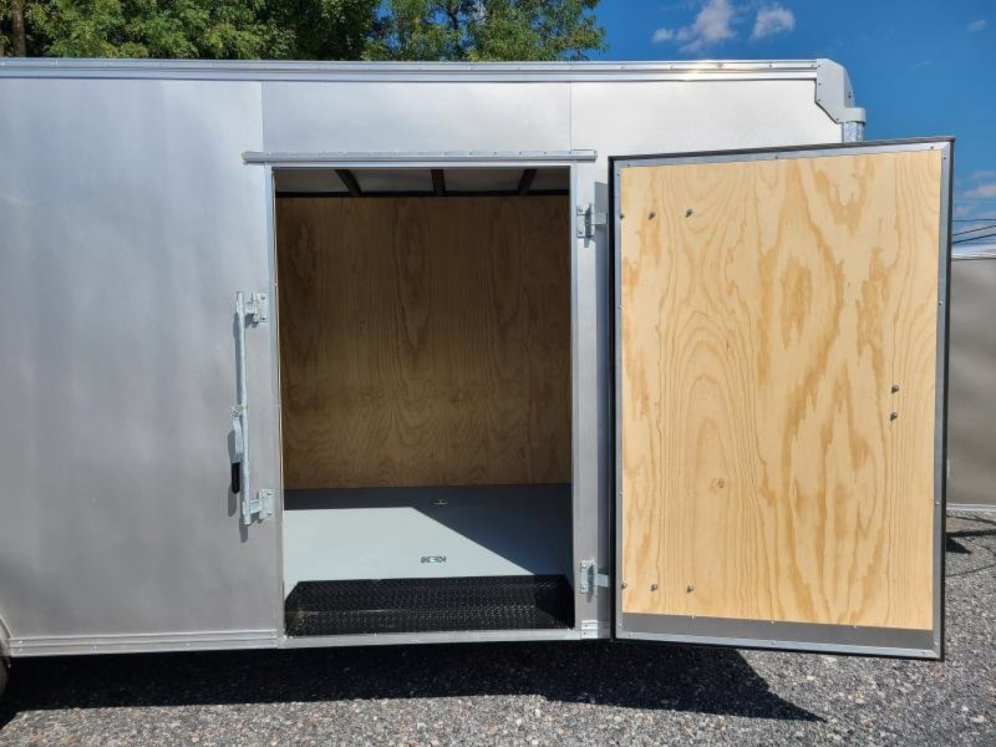 New 8.5 x 24 Car-Mate Custom Car Trailer, 10K GVWR ***Silver w/6k Torsion Axles, 6" Extra Height, & Get-Out Door