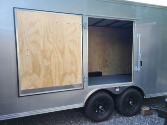 New 8.5 x 24 Car-Mate Custom Car Trailer, 10K GVWR ***Silver w/6k Torsion Axles, 6" Extra Height, & Get-Out Door