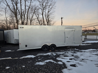 New 8.5 x 24 Car-Mate Custom Car Trailer, 10K GVWR ***Silver w/6k Torsion Axles, 6" Extra Height, & Get-Out Door