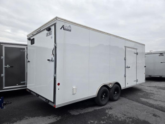 New 8.5 x 20 Car Mate AVALANCHE V-Nose Cargo Trailer, 10k GVWR  ***White w/Get Out Door, 6" Extra Height, Ramp Door, Black Wheels, HD Tie Downs