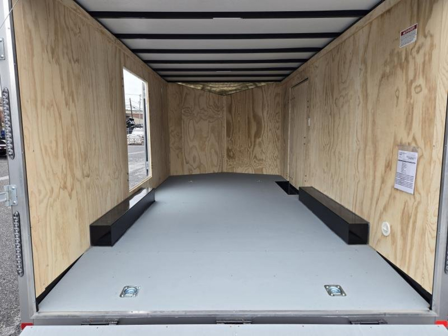 New 8.5 x 16 Car Mate AVALANCHE V-Nose Cargo Trailer, 7k GVWR  ***Silver w/Get Out Door, Ramp Door, Black Wheels, HD Tie Downs