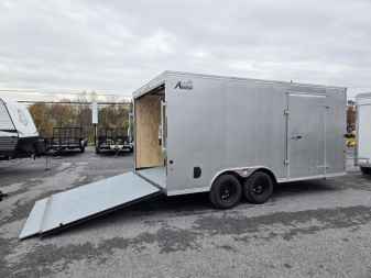 New 8.5 x 16 Car Mate AVALANCHE V-Nose Cargo Trailer, 7k GVWR  ***Silver w/Get Out Door, Ramp Door, Black Wheels, HD Tie Downs
