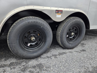 New 8.5 x 16 Car Mate AVALANCHE V-Nose Cargo Trailer, 7k GVWR  ***Silver w/Get Out Door, Ramp Door, Black Wheels, HD Tie Downs