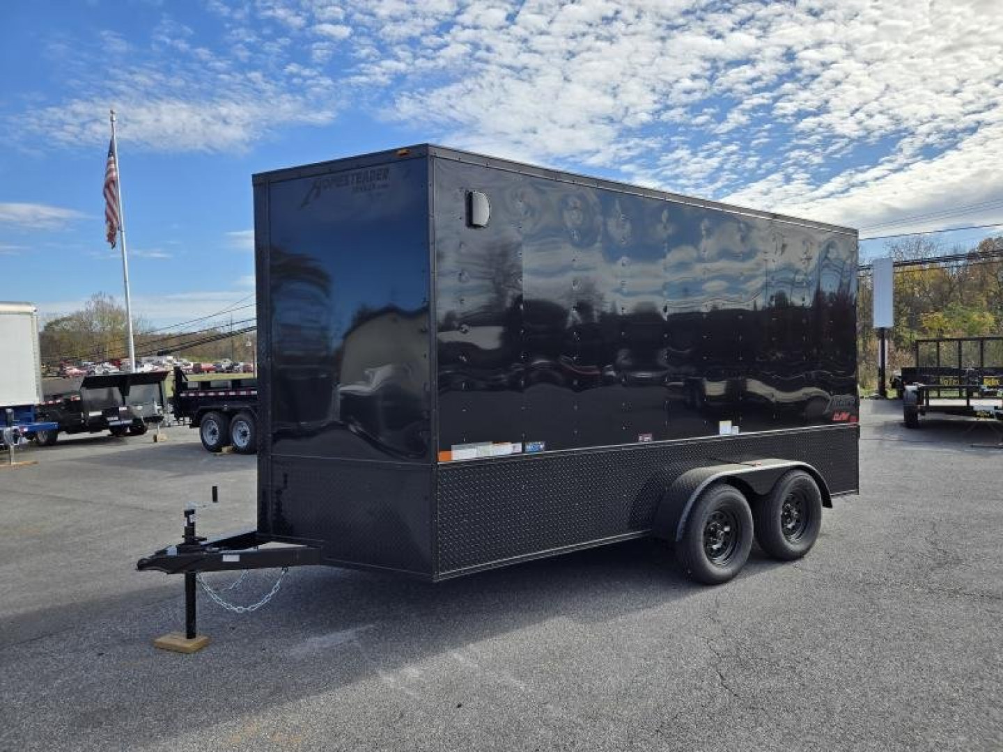 New 7 x 14 Homesteader Intrepid OHV V-Nose Cargo Trailer, 7K GVWR **Black Out Pkg, 12" Extra Height, .080 PolyCor Exterior, Ramp Door, 24" ATP Trim