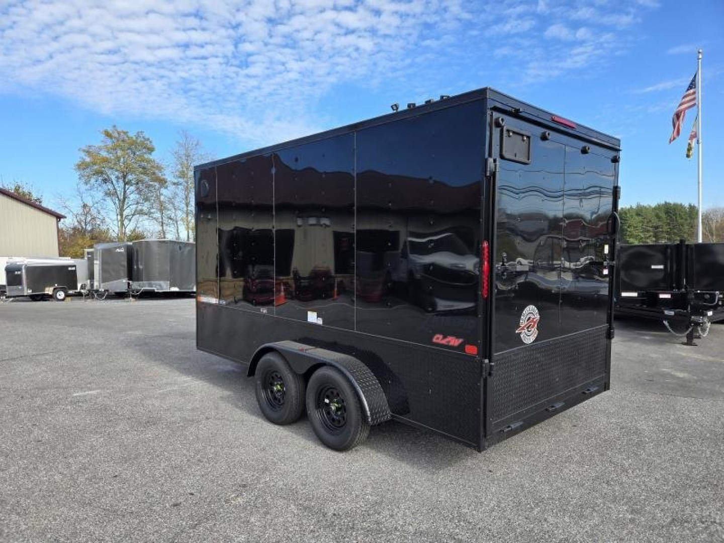 New 7 x 14 Homesteader Intrepid OHV V-Nose Cargo Trailer, 7K GVWR **Black Out Pkg, 12" Extra Height, .080 PolyCor Exterior, Ramp Door, 24" ATP Trim