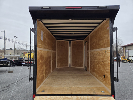 New 7 x 14 Homesteader Intrepid OHV V-Nose Cargo Trailer, 7K GVWR **Black Out Pkg, 6" Extra Height, .080 PolyCor Exterior, Ramp Door, Rear Spoiler w/ Lights