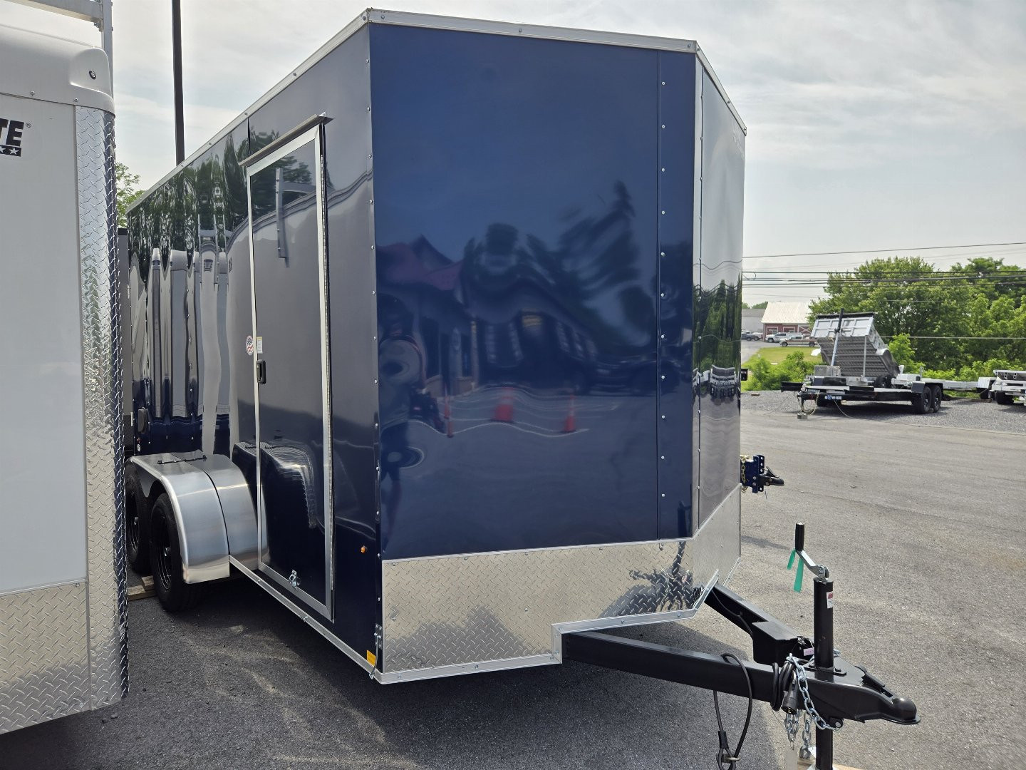 New 7 x 14 Look ST DLX V-Nose Cargo Trailer, 7k GVWR ***Blue w/Ramp Door, 6" Extra Height, D-Rings, Stab Jacks