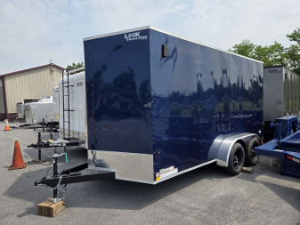 New 7 x 14 Look ST DLX V-Nose Cargo Trailer, 7k GVWR ***Blue w/Ramp Door, 6  Extra Height, D-Rings, Stab Jacks