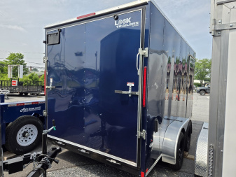 New 7 x 14 Look ST DLX V-Nose Cargo Trailer, 7k GVWR ***Blue w/Ramp Door, 6" Extra Height, D-Rings, Stab Jacks