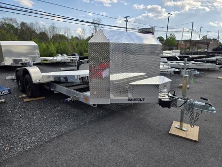 New 7 x 18 Aluma 8218 Anniversary Edition Tilt Car/Utility Trailer, 7k GVWR ***w/Stone Guard, Toolbox, LED Bed Lights, Black Alum Wheels