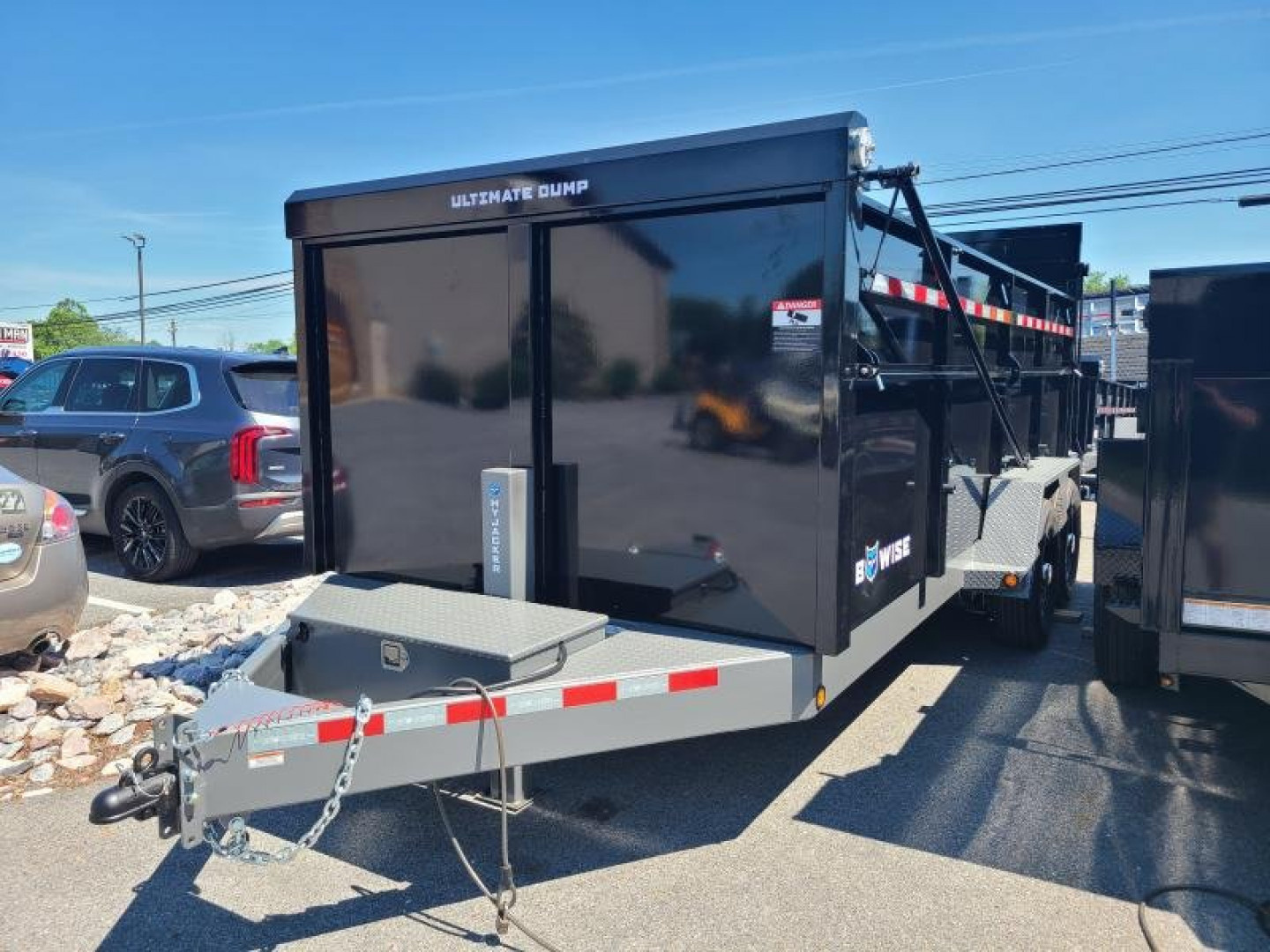 New 7 X 16 BWISE ULTIMATE Low Pro Dump Trailer, 15.4K GVWR **Black w/Hammertone Gray Frame, Loaded w/Features!