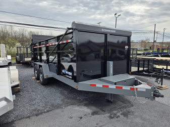 New 7 X 16 BWISE ULTIMATE Low Pro Dump Trailer, 15.4K GVWR **Black w/Hammertone Gray Frame, Loaded w/Features!