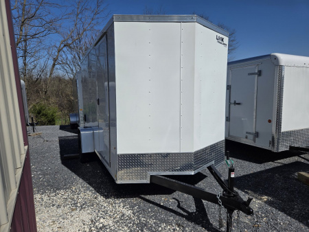 New 6 x 12 Look ST DLX V-Nose Cargo Trailer, 3K GVWR ***White w/ 6" Extra Height, Ramp Door w/ Flap, (4) D-Rings, Stabilizer Jacks