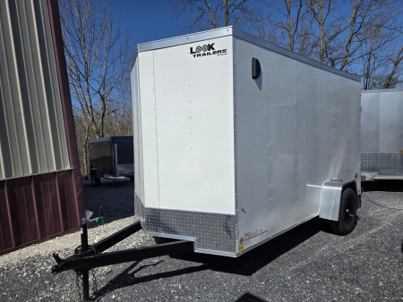 New 6 x 12 Look ST DLX V-Nose Cargo Trailer, 3K GVWR ***White w/ 6" Extra Height, Ramp Door w/ Flap, (4) D-Rings, Stabilizer Jacks