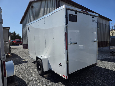 New 6 x 12 Look ST DLX V-Nose Cargo Trailer, 3K GVWR ***White w/ 6" Extra Height, Ramp Door w/ Flap, (4) D-Rings, Stabilizer Jacks