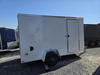 New 6 x 12 Look ST DLX V-Nose Cargo Trailer, 3K GVWR ***White w/ 6  Extra Height, Ramp Door w/ Flap, (4) D-Rings, Stabilizer Jacks