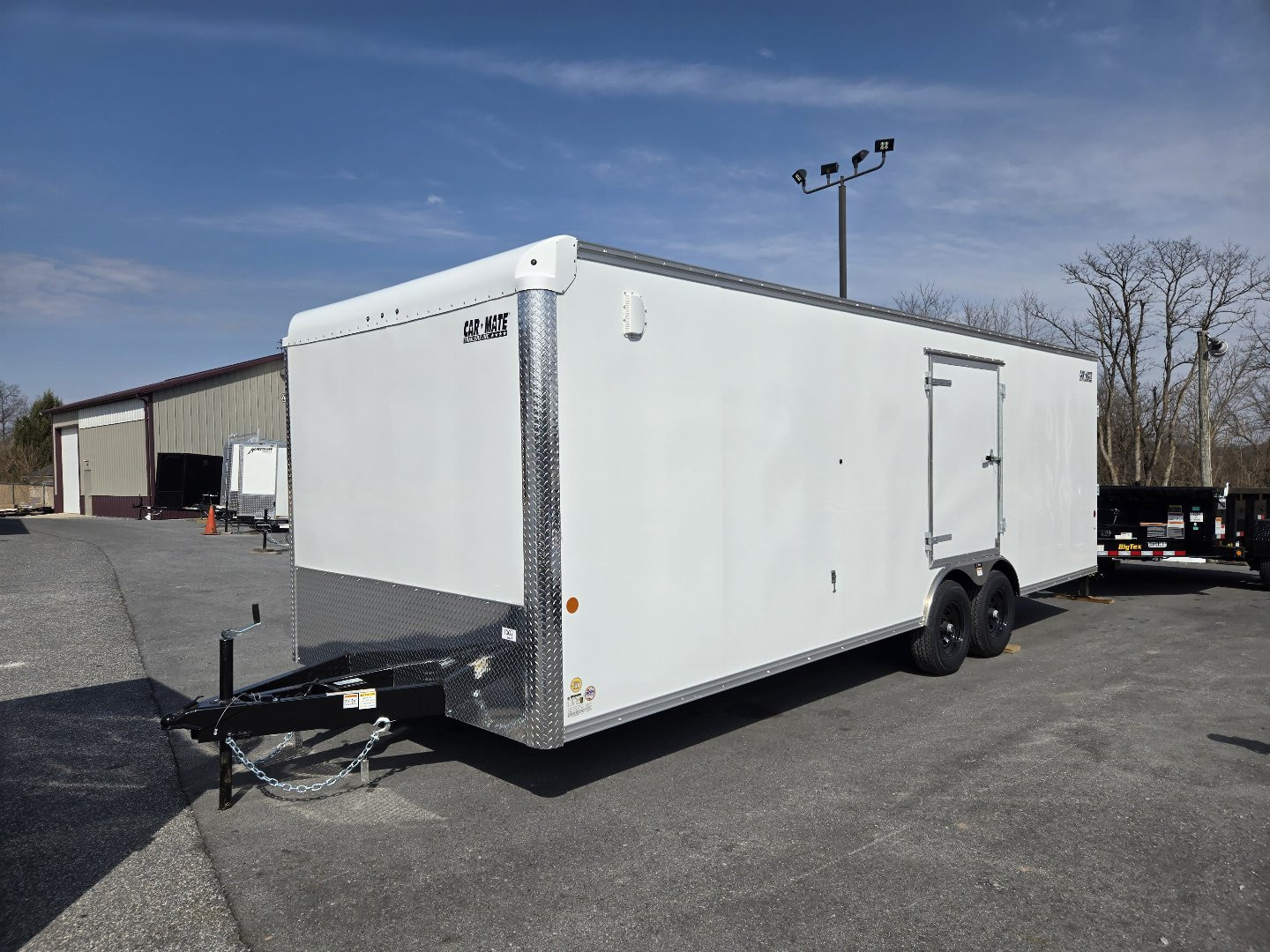 New 8.5 x 24 Car-Mate Custom Enclosed Car Trailer, 10K GVWR ***White w/Get Out Door, 6" Extra Height, 6k Torsion Axles, Black Spoke Wheels
