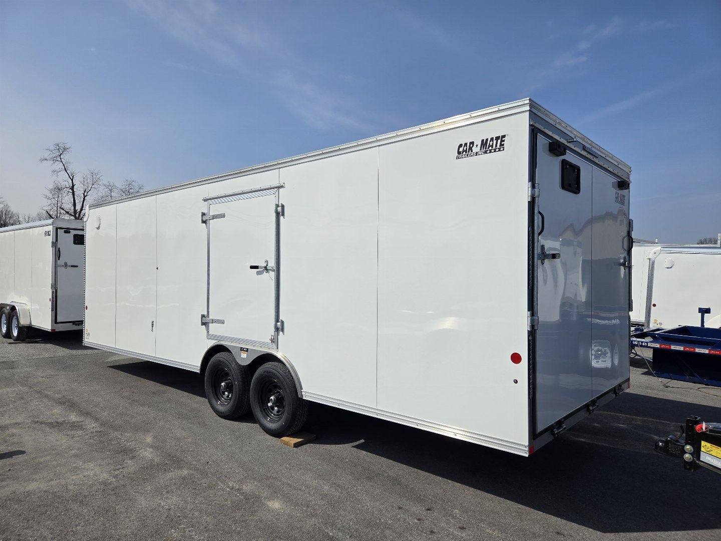 New 8.5 x 24 Car-Mate Custom Enclosed Car Trailer, 10K GVWR ***White w/Get Out Door, 6" Extra Height, 6k Torsion Axles, Black Spoke Wheels