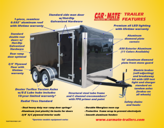 New 4 x 8.5 Car-Mate Custom Cargo Trailer, 2k GVWR **Charcoal Gray w/12v Int. Light & Wall Vents