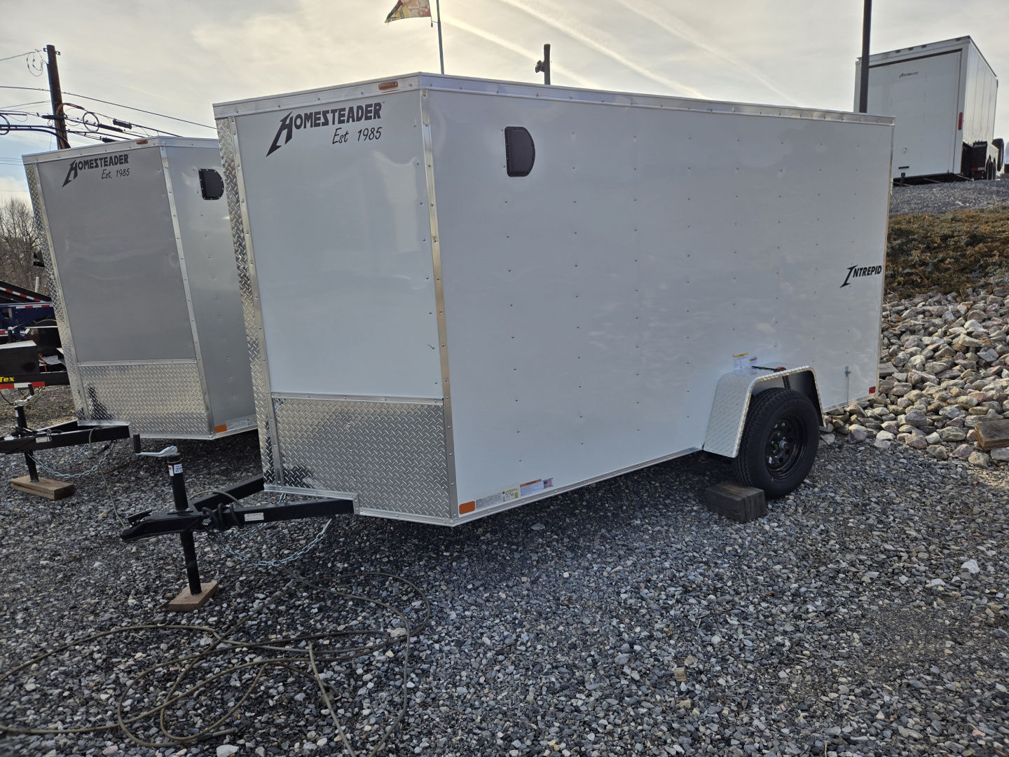 New 6 x 12 Homesteader Intrepid V-Nose Cargo Trailer, 3k GVWR **White w/ Barn Doors