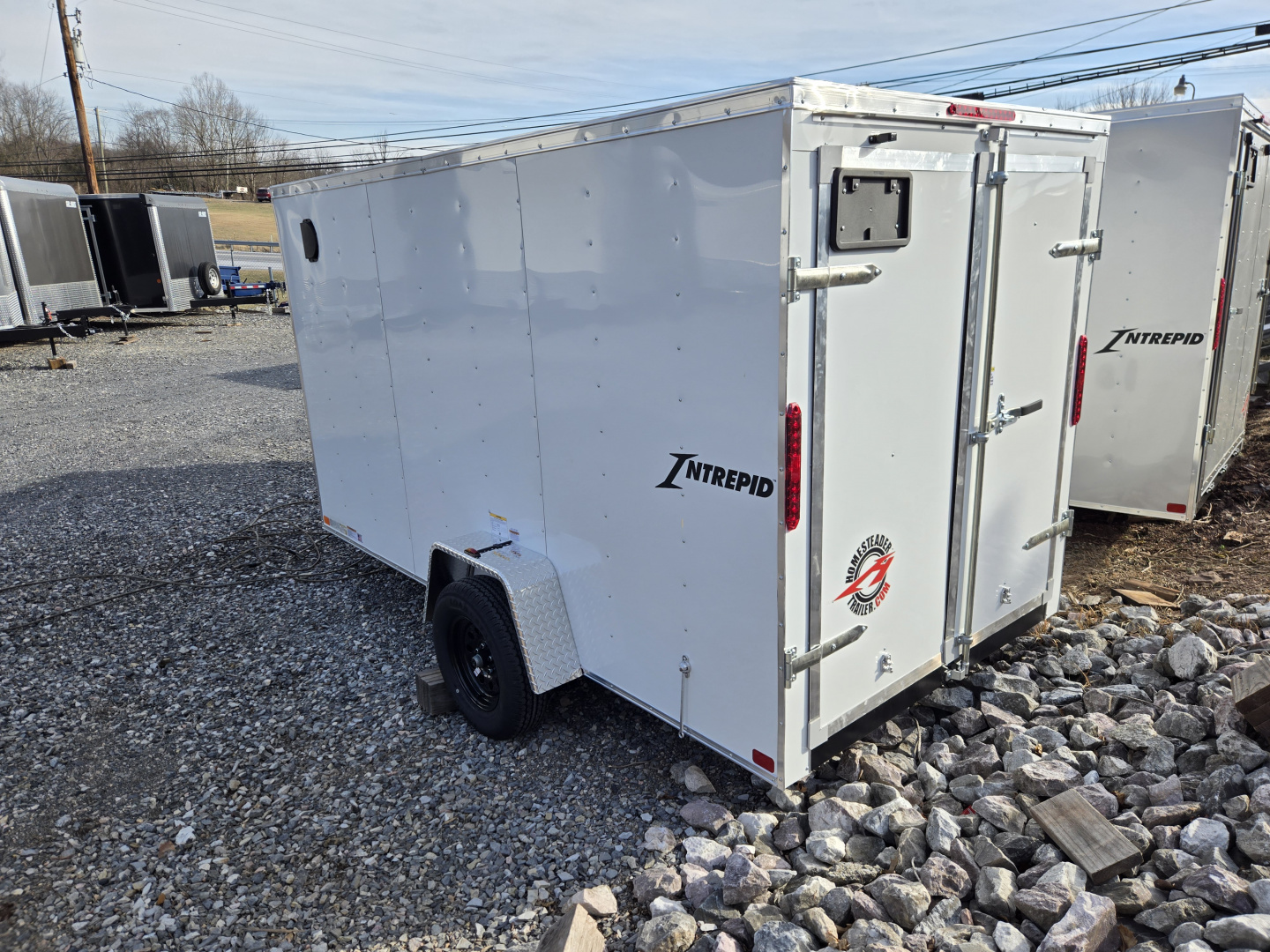 New 6 x 12 Homesteader Intrepid V-Nose Cargo Trailer, 3k GVWR **White w/ Barn Doors