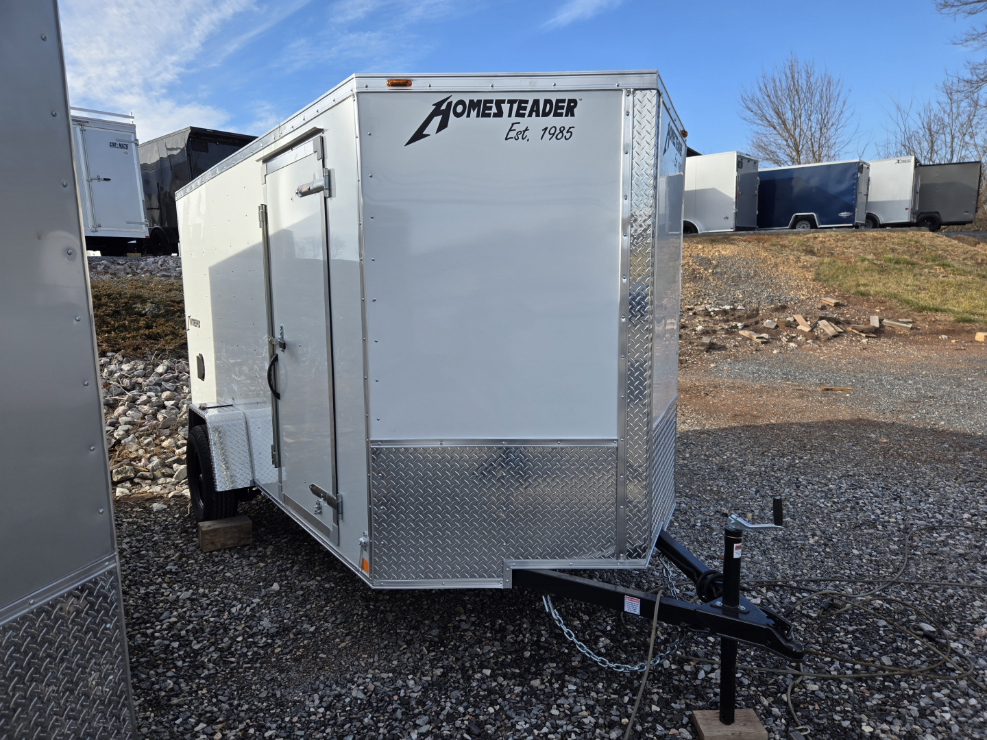 New 6 x 12 Homesteader Intrepid V-Nose Cargo Trailer, 3k GVWR **White w/ Barn Doors
