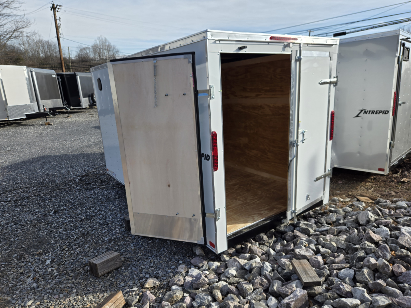 New 6 x 12 Homesteader Intrepid V-Nose Cargo Trailer, 3k GVWR **White w/ Barn Doors