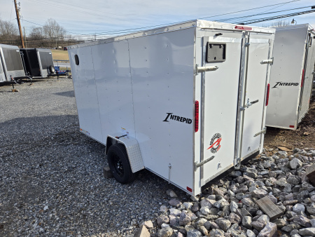 New 6 x 12 Homesteader Intrepid V-Nose Cargo Trailer, 3k GVWR **White w/ Barn Doors