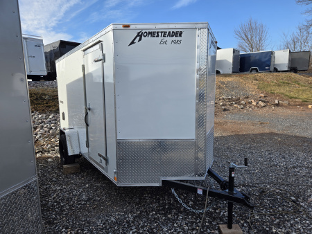 New 6 x 12 Homesteader Intrepid V-Nose Cargo Trailer, 3k GVWR **White w/ Barn Doors