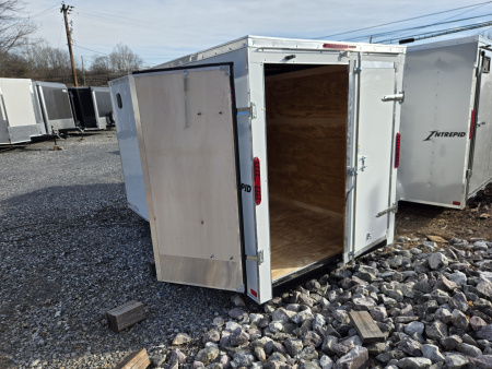 New 6 x 12 Homesteader Intrepid V-Nose Cargo Trailer, 3k GVWR **White w/ Barn Doors
