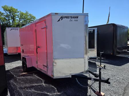 New 6 x 12 Homesteader Intrepid V-Nose Cargo Trailer, 3k GVWR **White PolyCor w/ Barn Doors