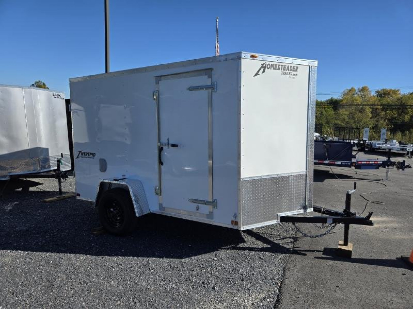 New 6 x 10 Homesteader Intrepid V-Nose Cargo Trailer, 3k GVWR **White w/Barn Doors