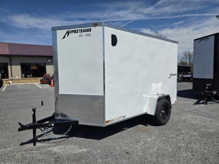 New 6 x 10 Homesteader Intrepid V-Nose Cargo Trailer, 3k GVWR **White w/Barn Doors