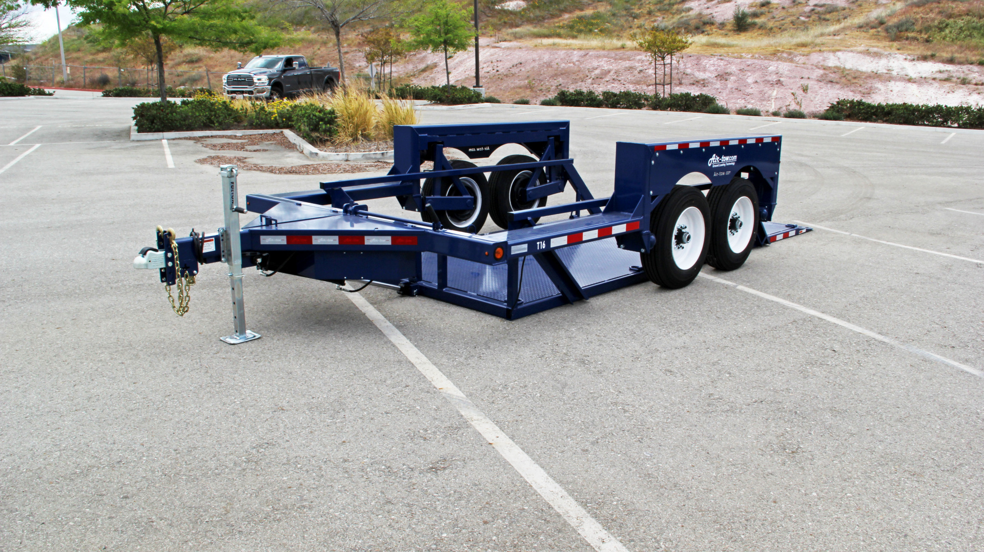 New 6'3" x 16' Air-Tow T16-14 Drop Deck Equipment Flatbed Trailer, 18k ***w/Spare Tire Mount & 110v Battery Charger