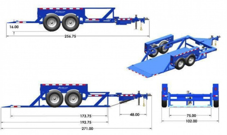 New 6'3" x 16' Air-Tow T16-14 Drop Deck Equipment Flatbed Trailer, 18k ***w/Spare Tire Mount & 110v Battery Charger