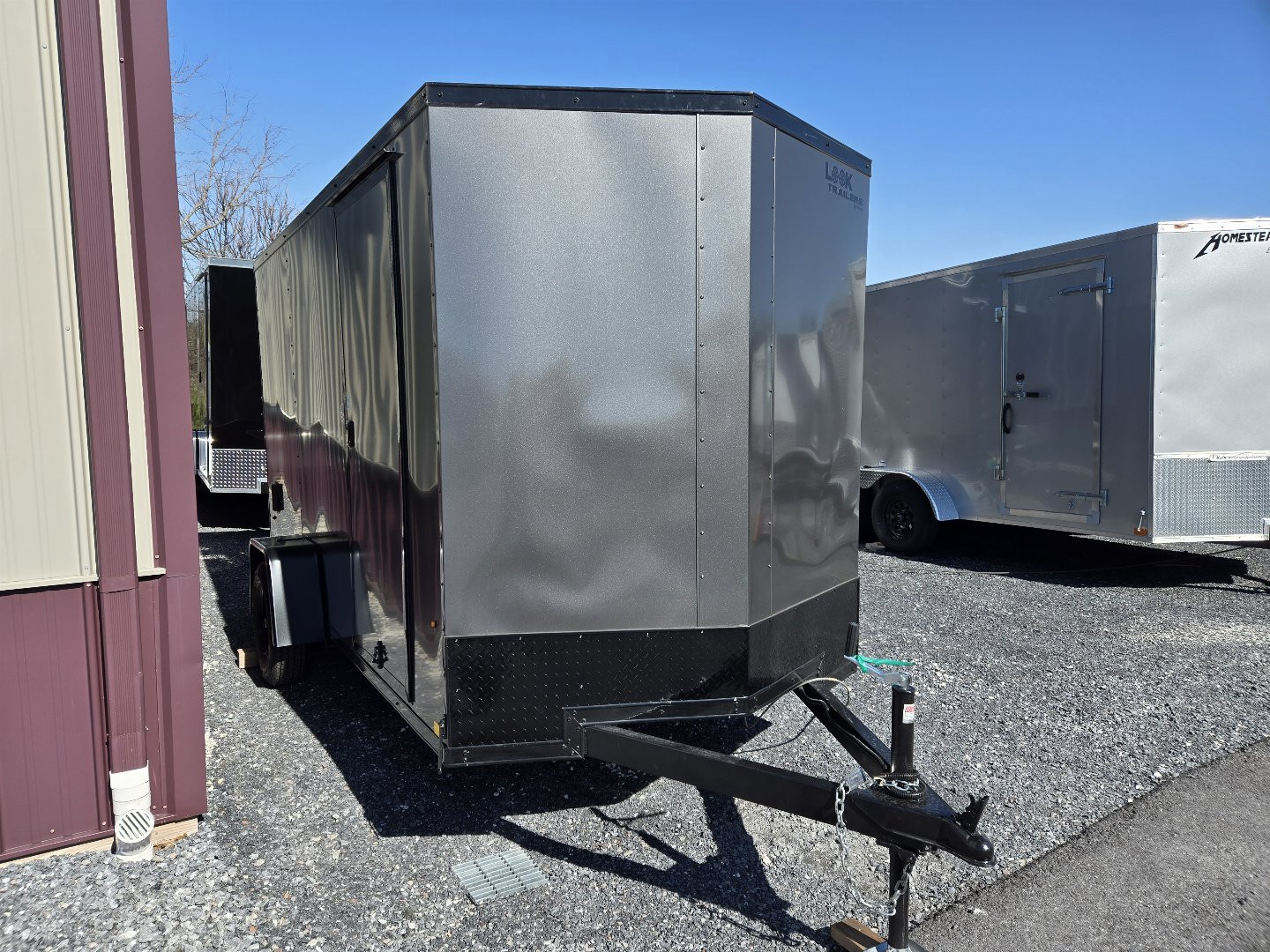 New 6 x 12 Look ST DLX V-Nose Cargo Trailer, 3K GVWR ***Charcoal w/Black Trim, 6" Extra Height, Ramp Door w/Flap, (4) D-Rings