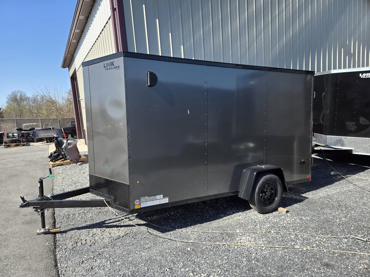 New 6 x 12 Look ST DLX V-Nose Cargo Trailer, 3K GVWR ***Charcoal w/Black Trim, 6" Extra Height, Ramp Door w/Flap, (4) D-Rings