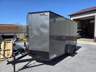 New 6 x 12 Look ST DLX V-Nose Cargo Trailer, 3K GVWR ***Charcoal w/Black Trim, 6  Extra Height, Ramp Door w/Flap, (4) D-Rings