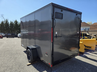 New 6 x 12 Look ST DLX V-Nose Cargo Trailer, 3K GVWR ***Charcoal w/Black Trim, 6" Extra Height, Ramp Door w/Flap, (4) D-Rings