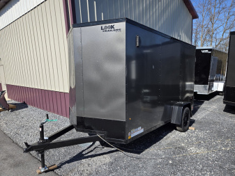 New 6 x 12 Look ST DLX V-Nose Cargo Trailer, 3K GVWR ***Charcoal w/Black Trim, 6" Extra Height, Ramp Door w/Flap, (4) D-Rings