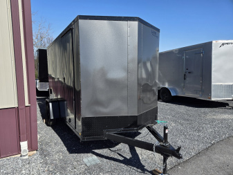 New 6 x 12 Look ST DLX V-Nose Cargo Trailer, 3K GVWR ***Charcoal w/Black Trim, 6" Extra Height, Ramp Door w/Flap, (4) D-Rings