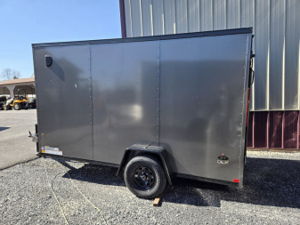 New 6 x 12 Look ST DLX V-Nose Cargo Trailer, 3K GVWR ***Charcoal w/Black Trim, 6" Extra Height, Ramp Door w/Flap, (4) D-Rings