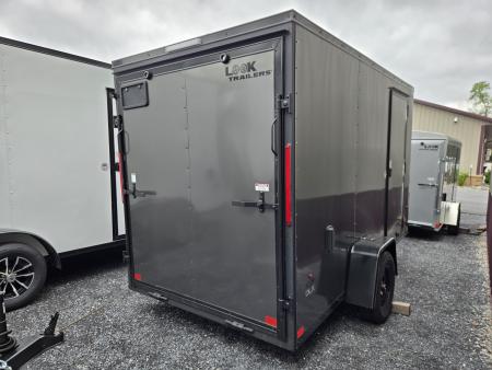 New 6 x 12 Look ST DLX V-Nose Cargo Trailer, 3K GVWR ***Charcoal w/Black Trim, Ramp Door w/Flap, (4) D-Rings