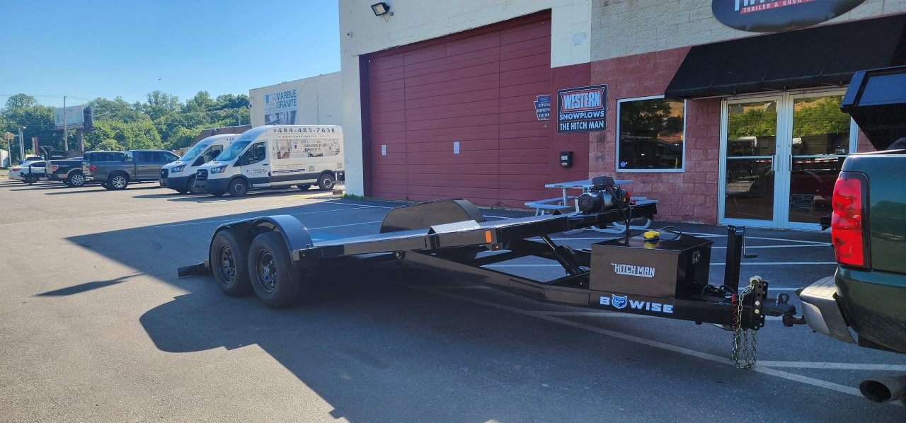 New 7 x 18 BWISE Hydraulic Tilt Car Hauler Car / Racing Trailer 10k w/SmittyBuilt Winch