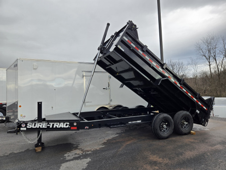 New 7 x 14 Sure-Trac Pro-Series I-Beam Frame Telescopic Dump Trailer, 15.4k GVWR w/ Hydraulic Jack