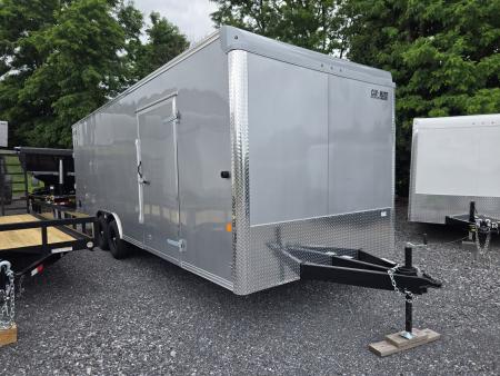 New 8.5 x 24 Car-Mate Custom Enclosed Car Trailer, 10K GVWR ***Silver w/6k Torsion Axles, 6" Extra Height, & Get-Out Door