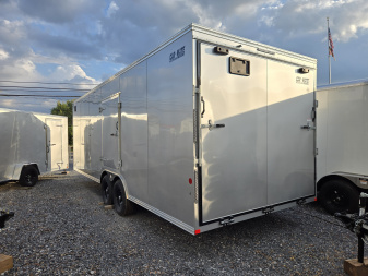 New 8.5 x 24 Car-Mate Custom Enclosed Car Trailer, 10K GVWR ***Silver w/6k Torsion Axles, 6" Extra Height, & Get-Out Door