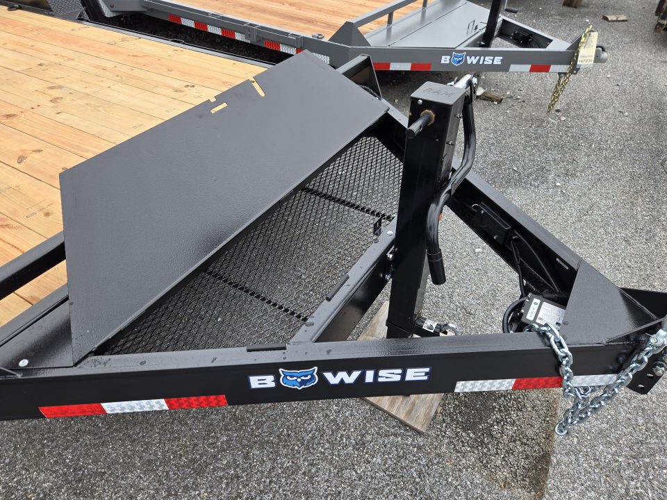 New 7 x 18 BWISE EH14 Implement Equipment Trailer, 14k GVWR **Hammertone Black w/ Tool Storage & Spring Assist Ramps