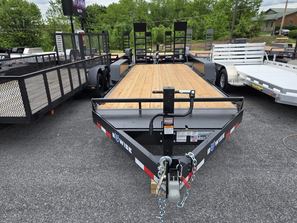 New 7 x 18 BWISE EH14 Implement Equipment Trailer, 14k GVWR **Hammertone Black w/ Tool Storage & Spring Assist Ramps